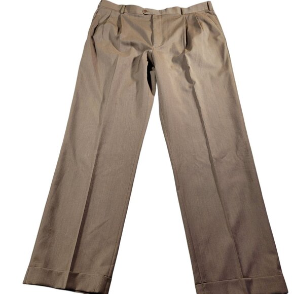 Zanella Pants Mens 40x33 Brown 100% Wool Pleated Trousers Made in Italy - Picture 1 of 10